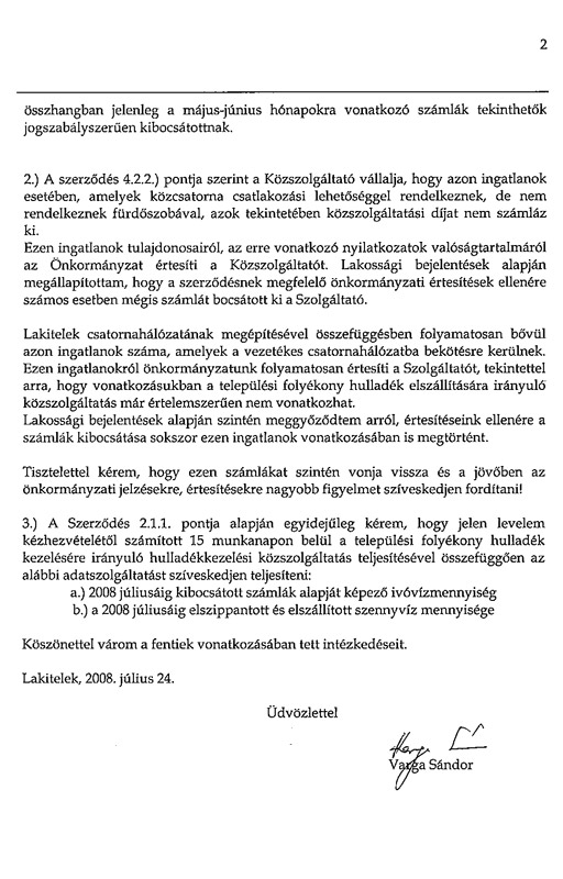 A Remondis Zrt. és a hivatal közötti levelezés