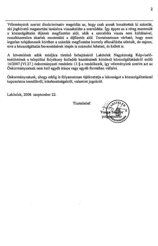 A Remondis Zrt. és a hivatal közötti levelezés