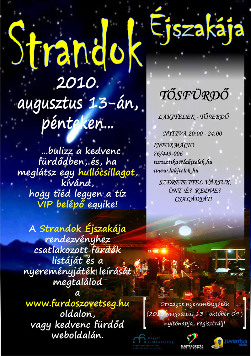 Strandok Éjszakája a Tősfürdőben