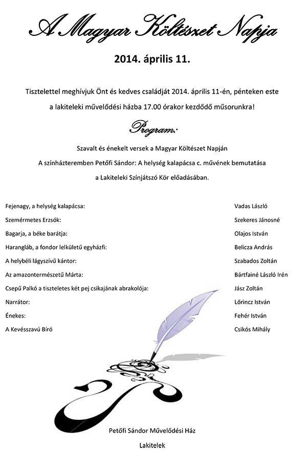 Költészet Napja a Művelődési házban