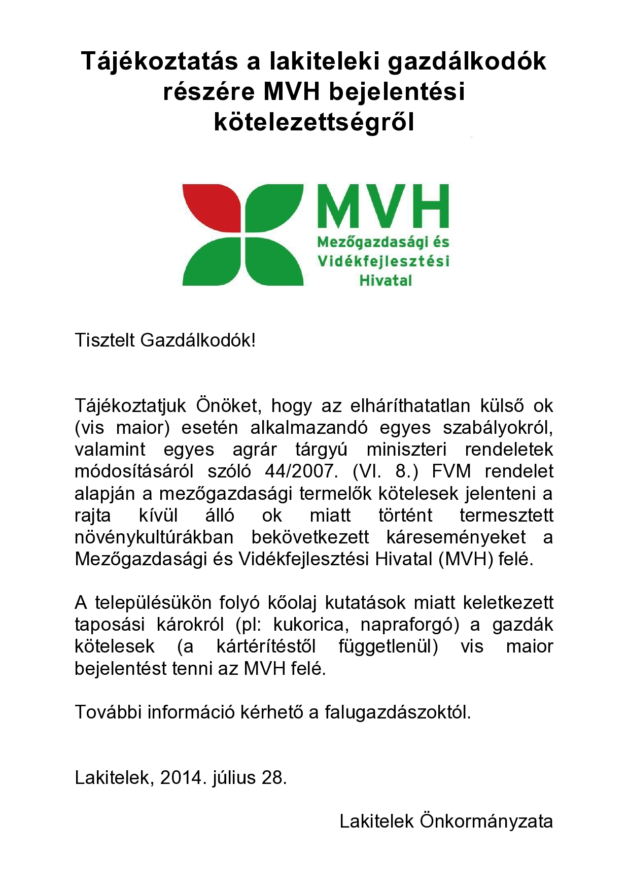 Növénykultúrában történt káresemény bejelentése