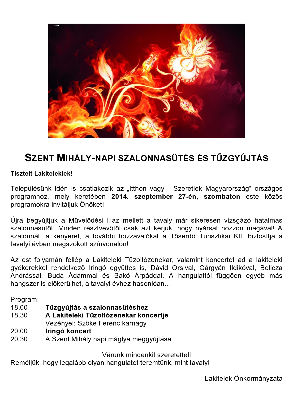 Szent Mihály - napi szalonnasütés és Tűzgyújtás