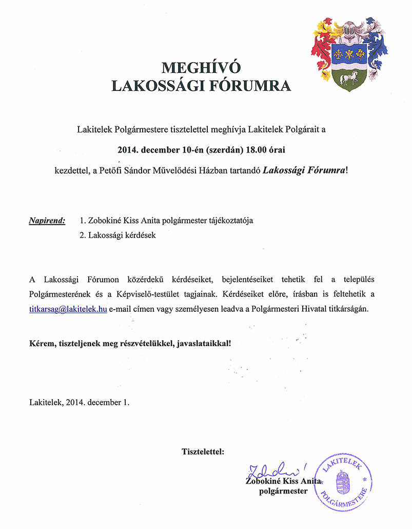 Meghívó Lakossági Fórumra