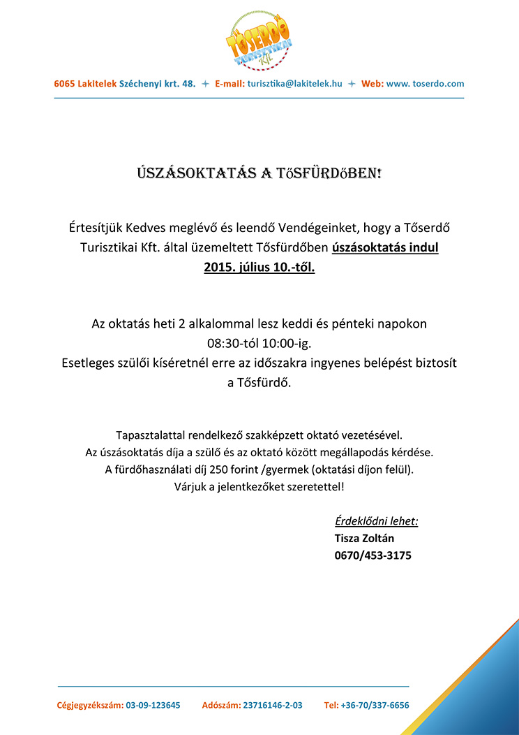 Úszásoktatás a Tősfürdőben