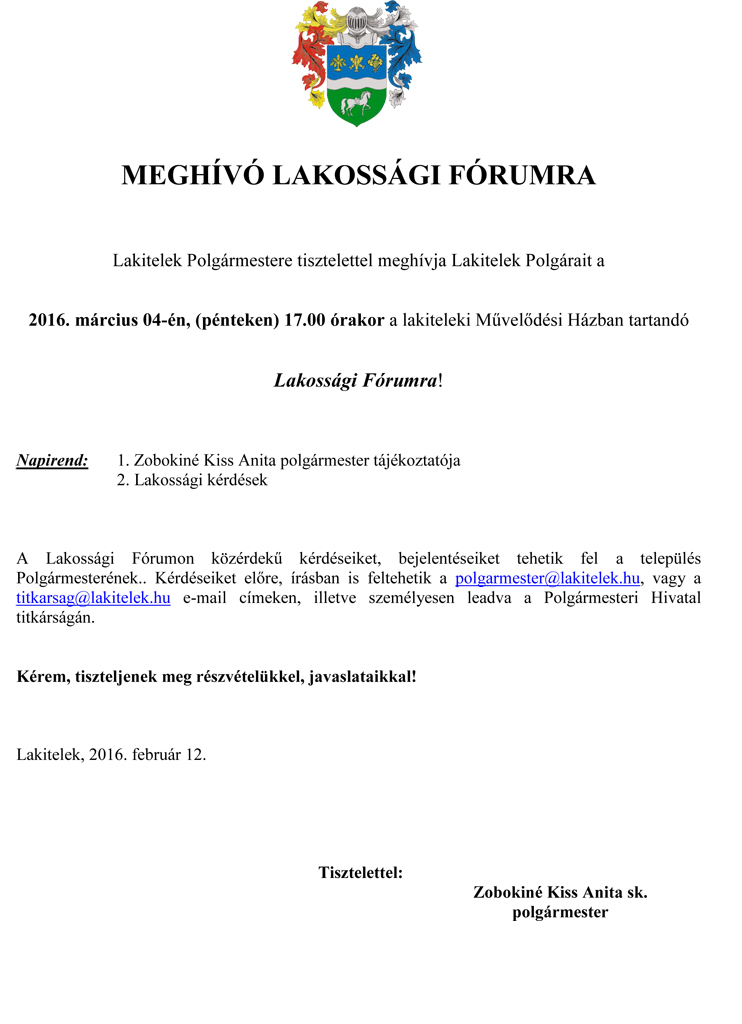 Meghívó Lakossági Fórumra