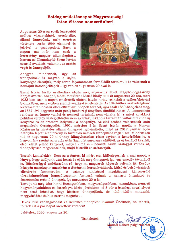 Augusztus 20-ai köszöntő