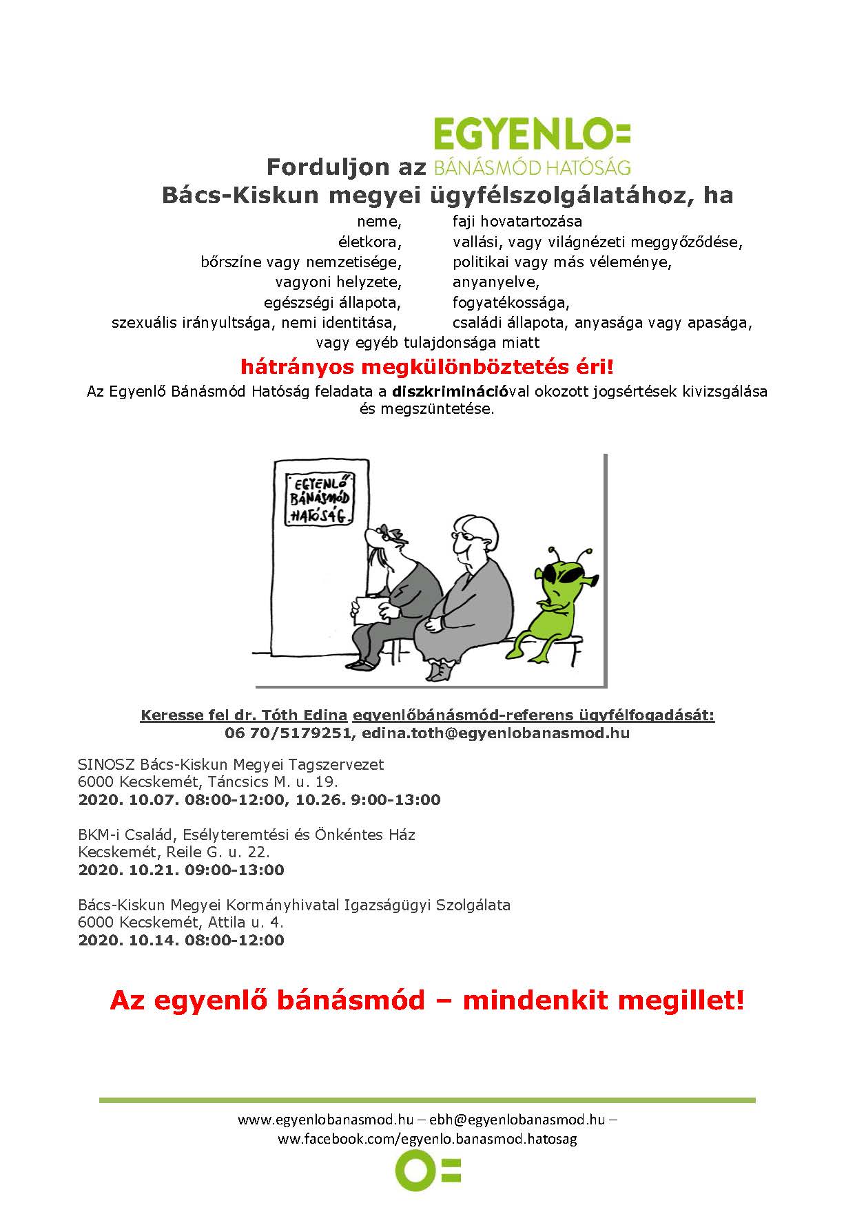Egyenlő Bánásmód Hatóság ügyfélfogadási időpontjai