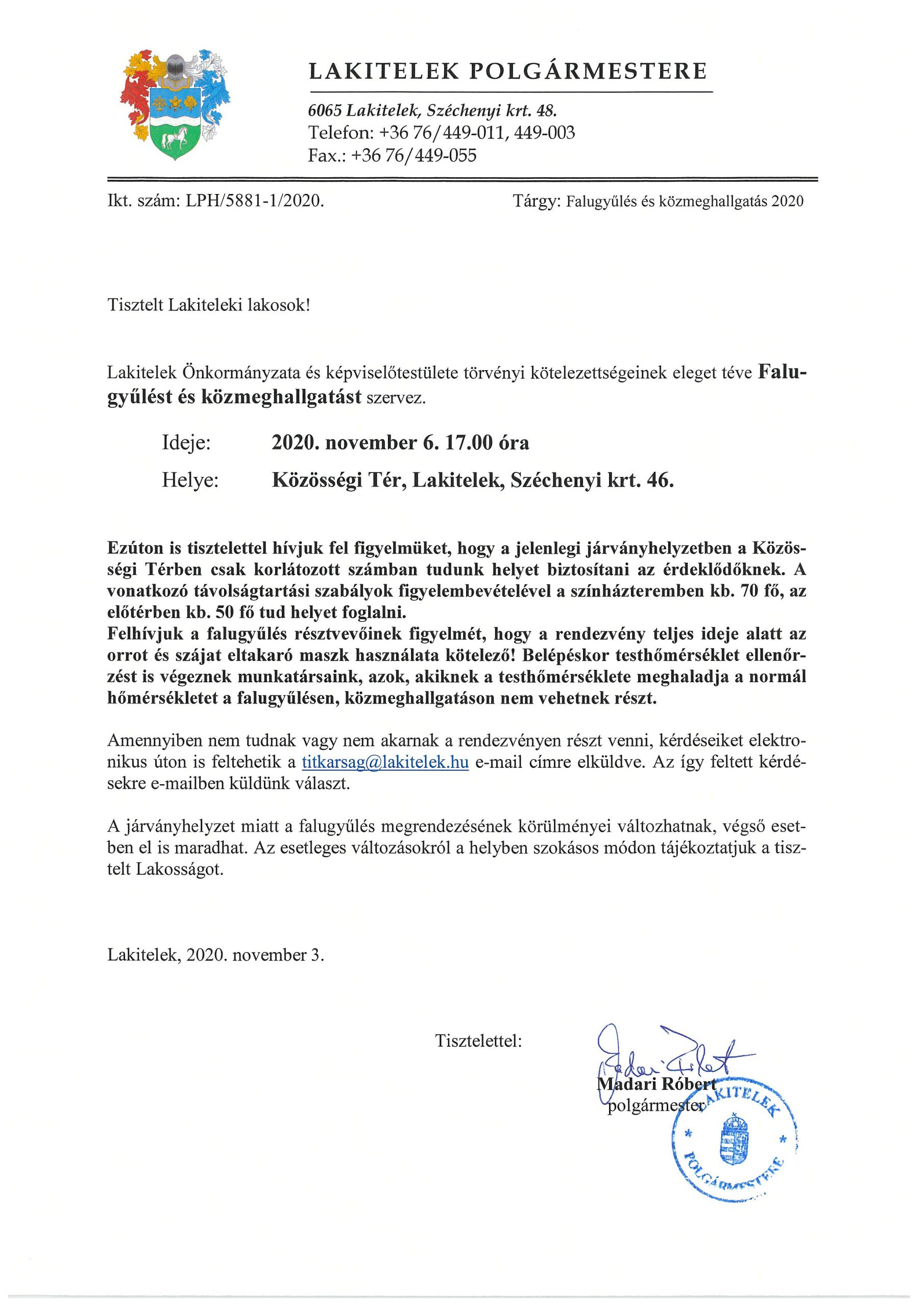 Falugyűlés és Közmeghallgatás 2020