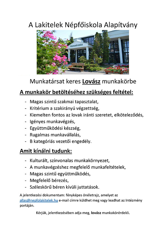 A Népfőiskola állásajánlata