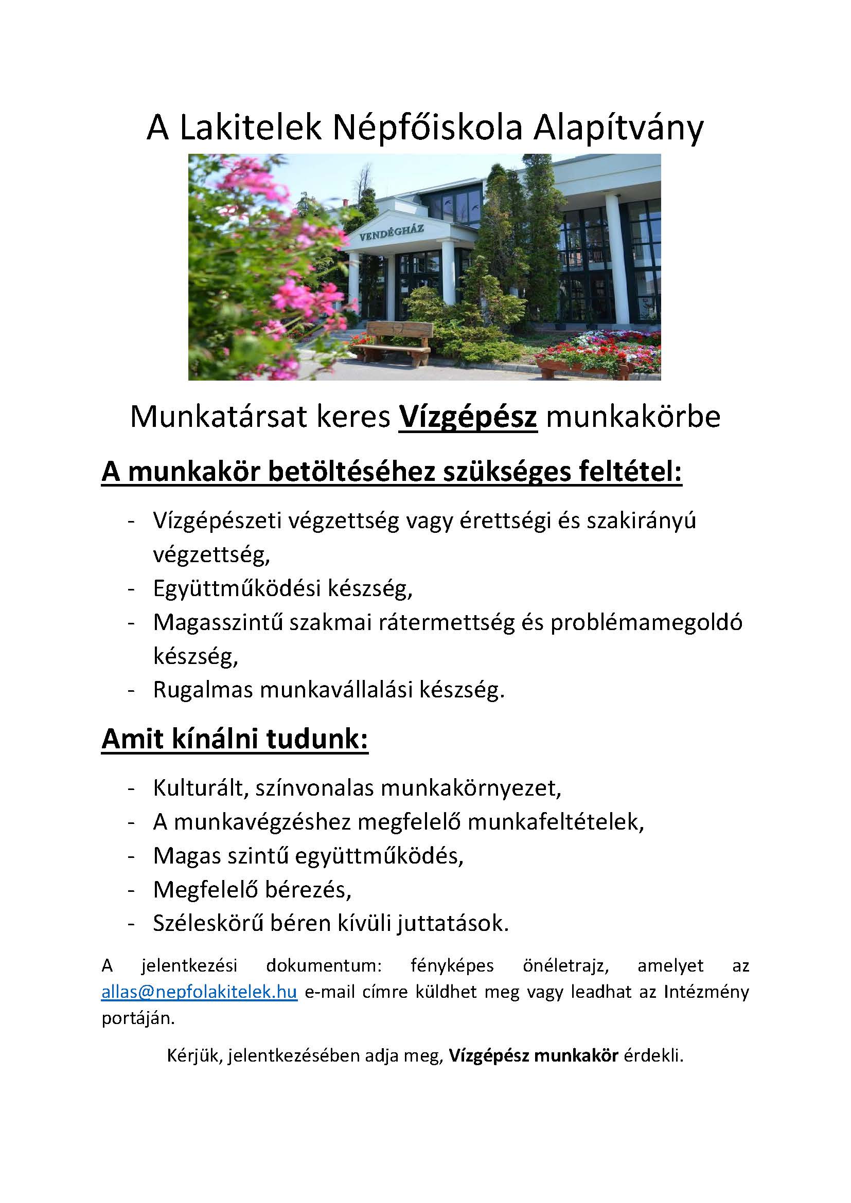 A Népfőiskola állásajánlata 