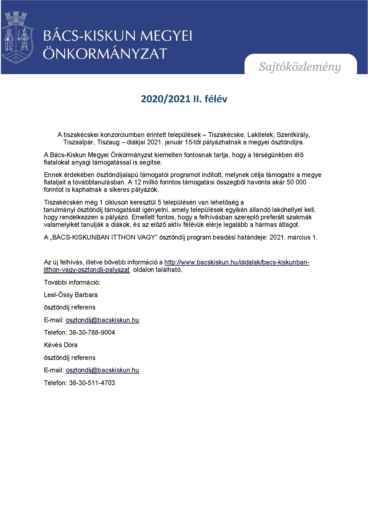 Bács-Kiskunban itthon vagy! - tanulmányi ösztöndíj pályázat