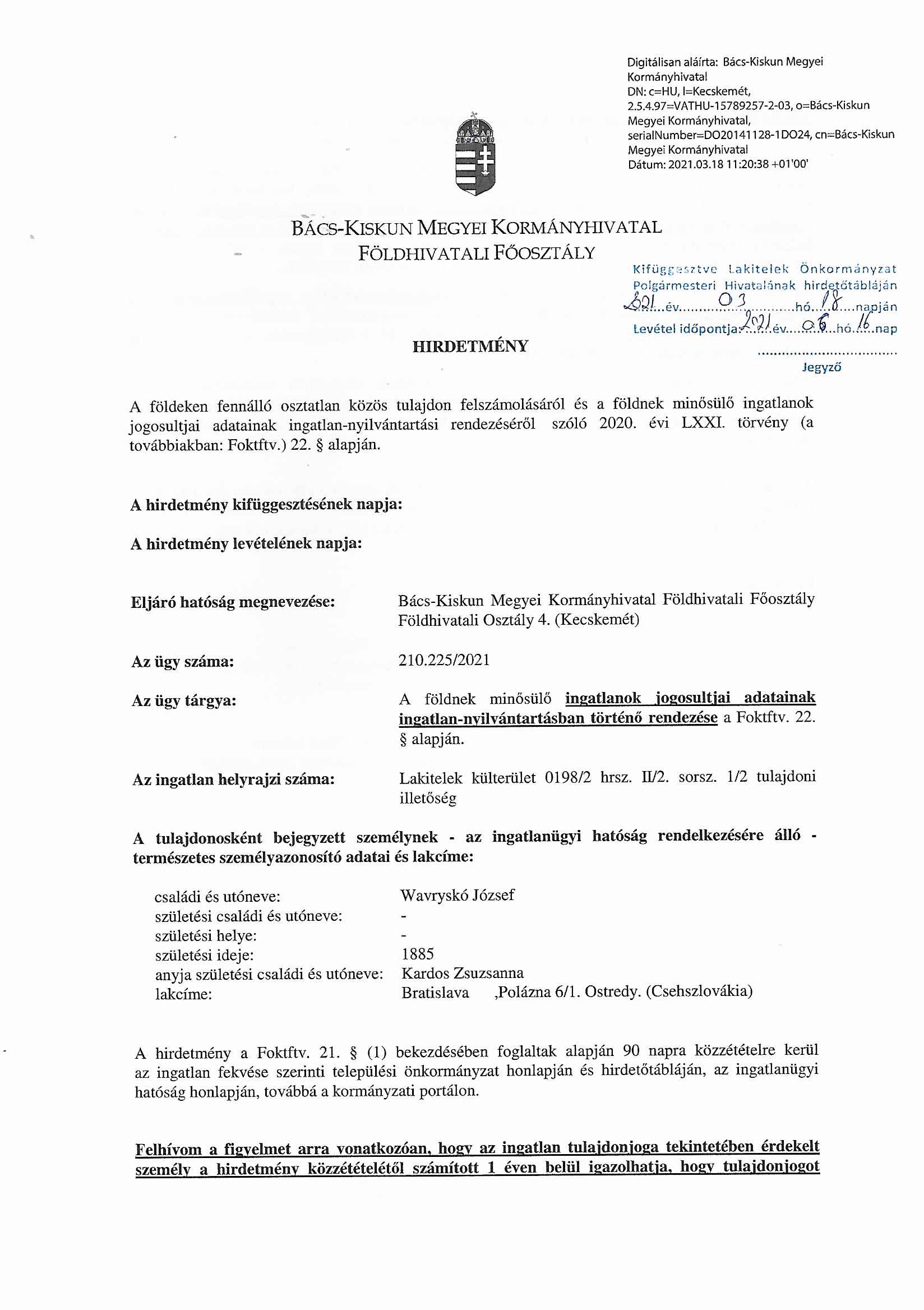 Hirdetmény - 2021.03.18.