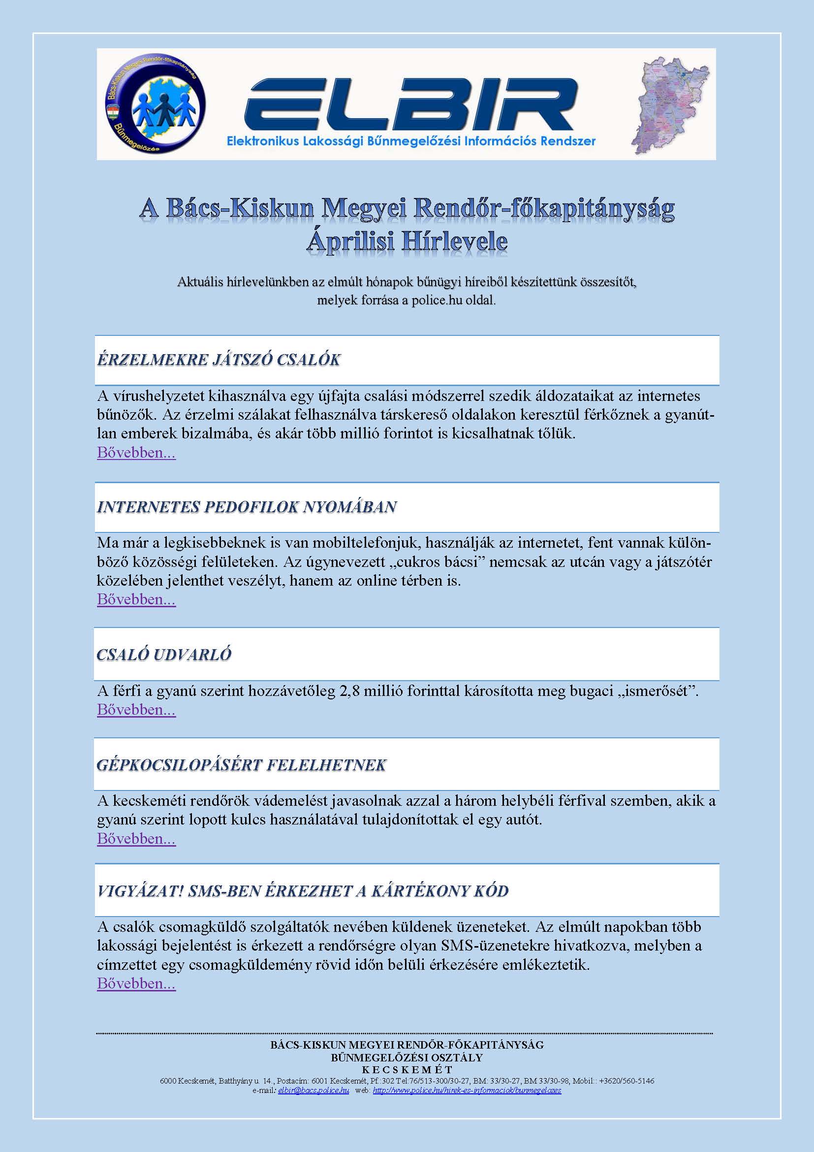 ELBIR rendszer hírei - 2020.04.12.