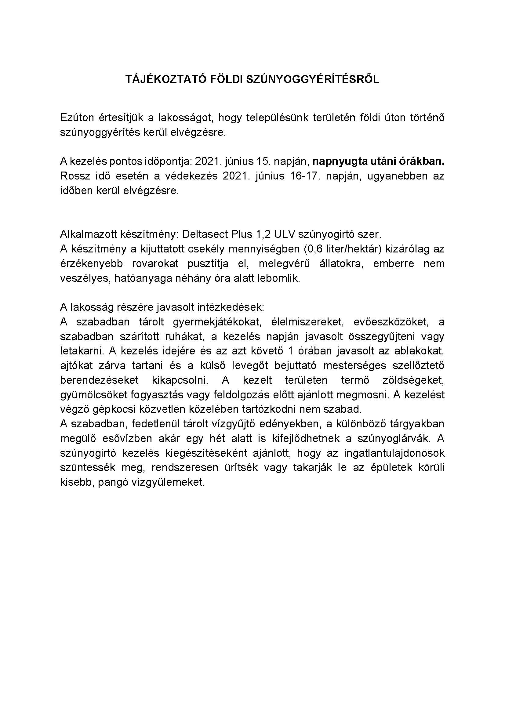 Tájékoztató földi szúnyoggyérítésről