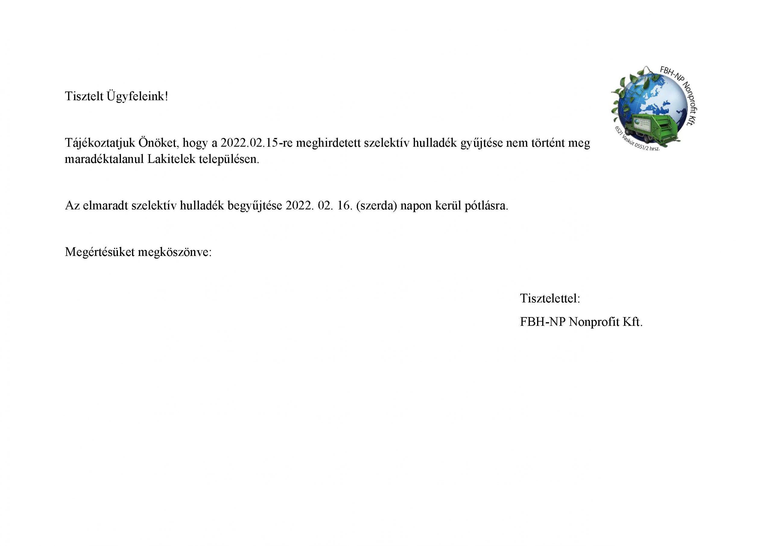 Lakitelek elmaradt szelektív hulladékgyűjtés