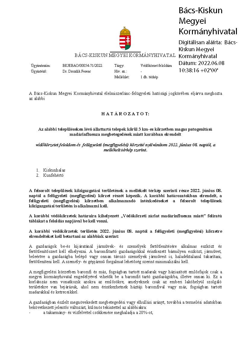 Védőkörzet feloldása 20220608