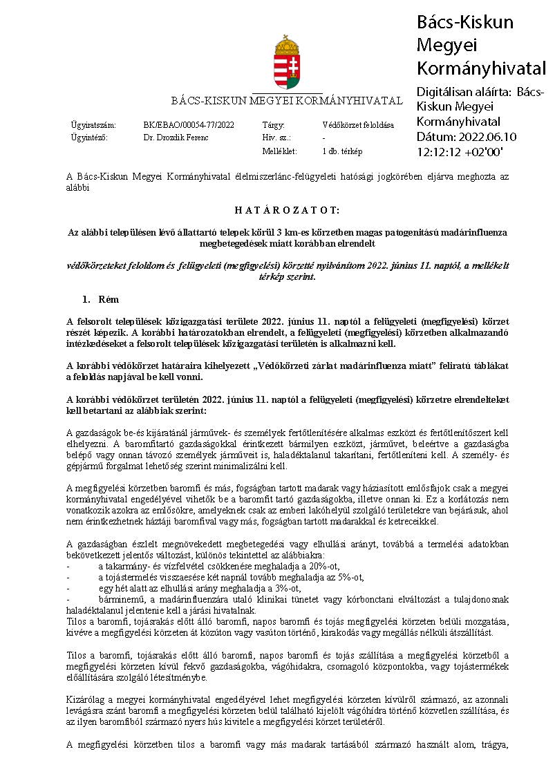 Védőkörzet feloldása 20220611