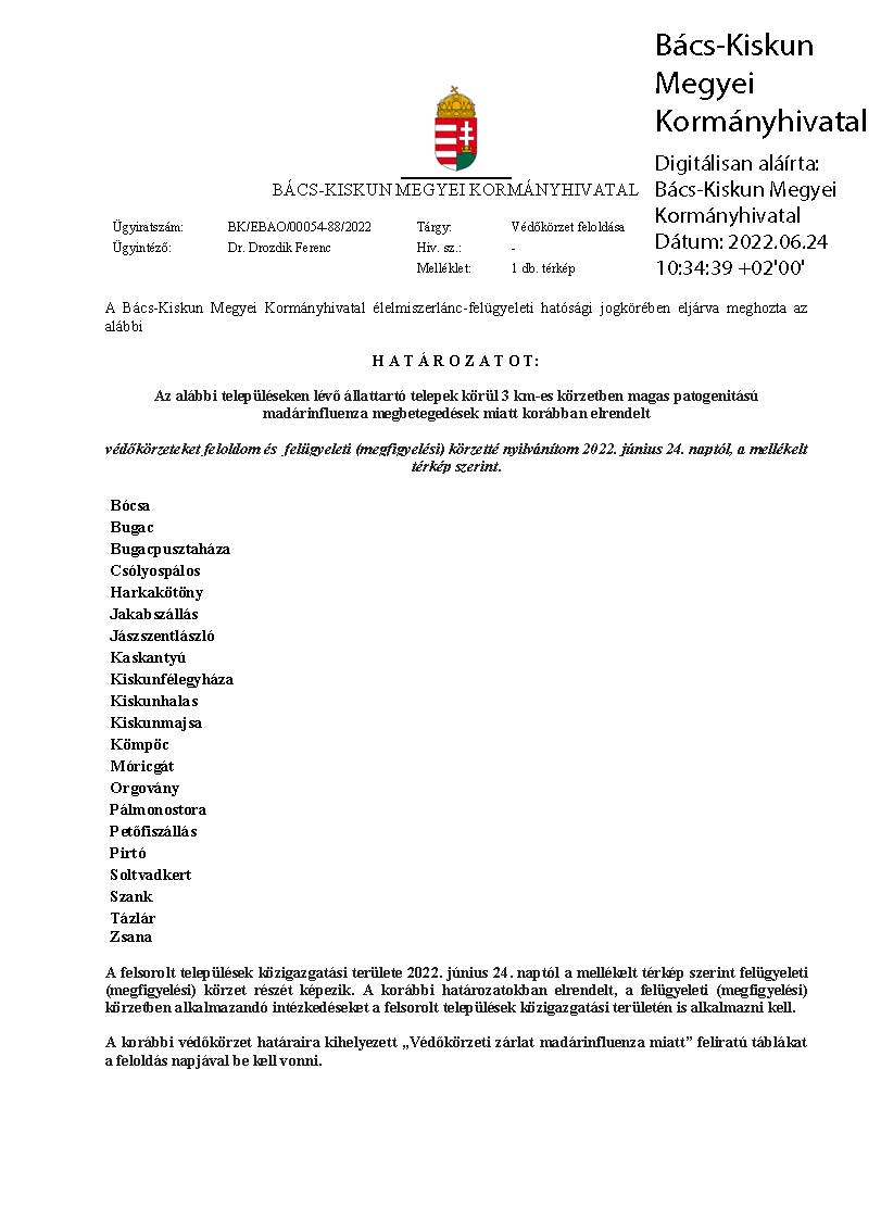 Védőkörzet feloldása 20220624