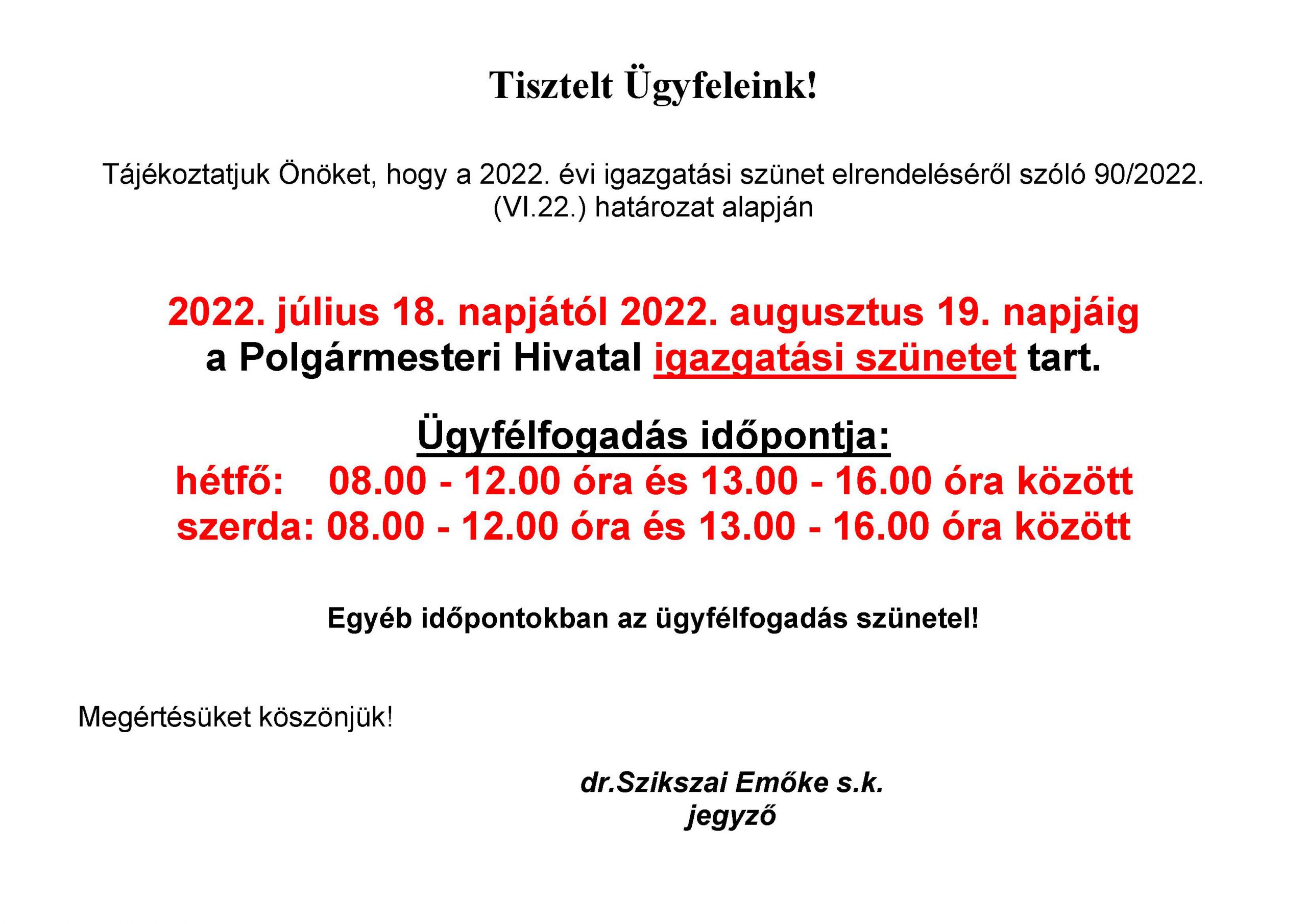 igazgatasi szunet 2022