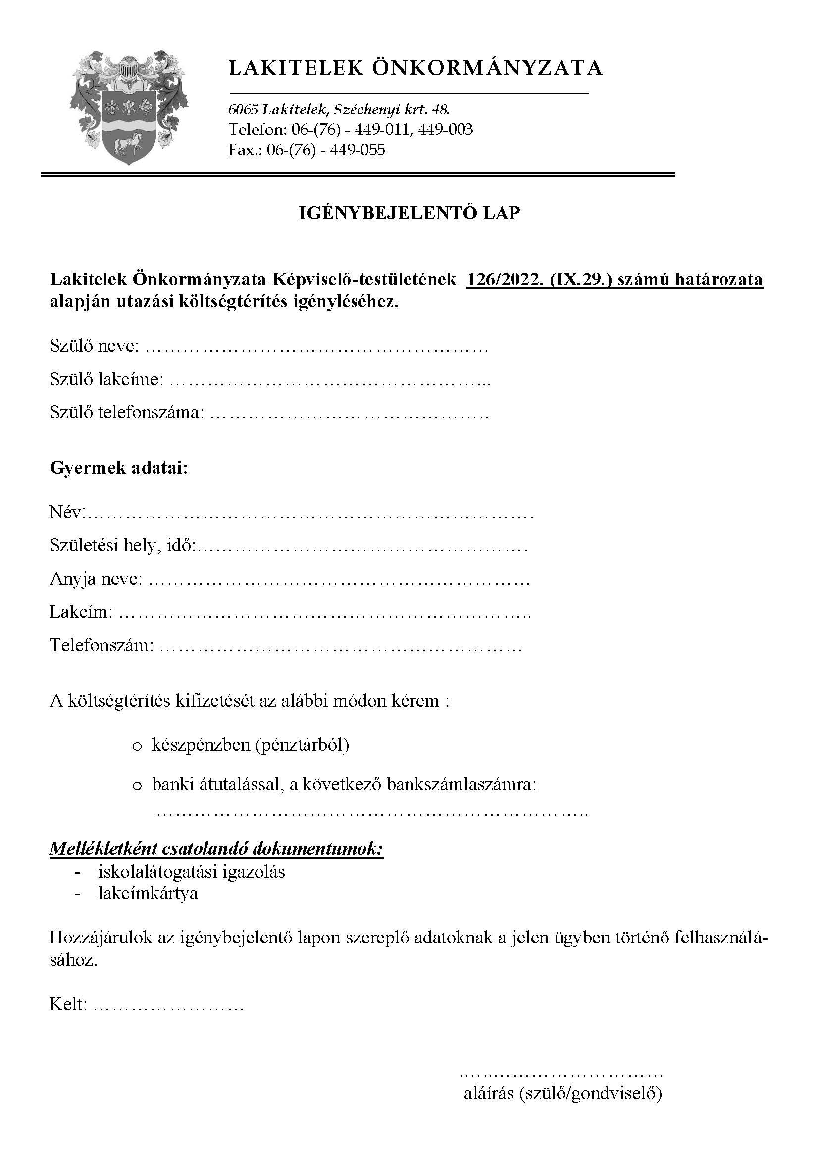 Igénybejelentő Diákok utazási ktg.tám 