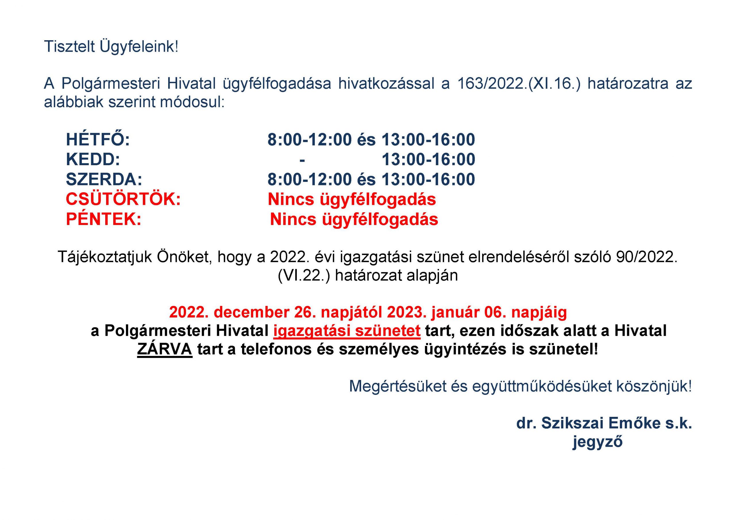 decemberi nyitvatartas 2022