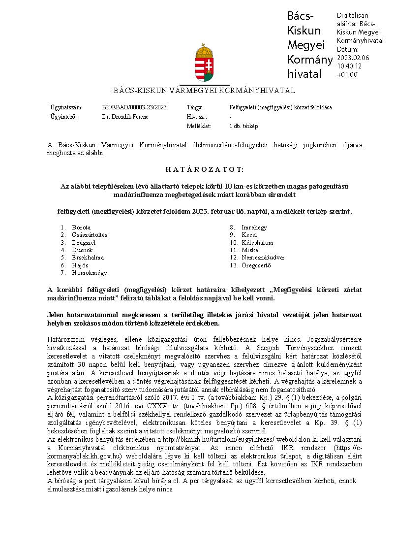 Felügyeleti körzet feloldása 20230206