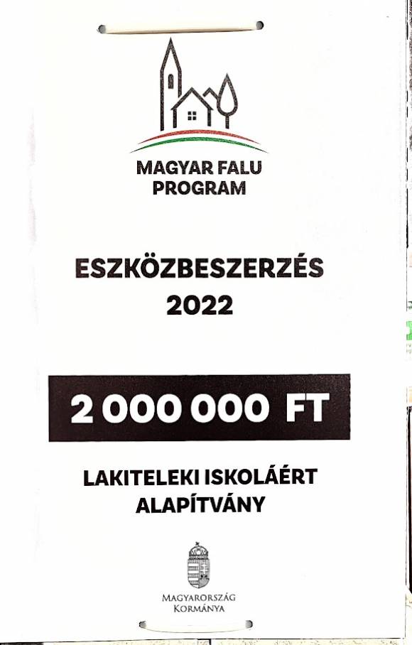 Lakiteleki Iskoláért Alapítvány részesült 2.000.000 forint a Magyar Falu Program keretében 2022-ben meghirdetett FCA-KP-1-2022/3-001700 civil közösségi tevékenységek és feltételeinek támogatásából