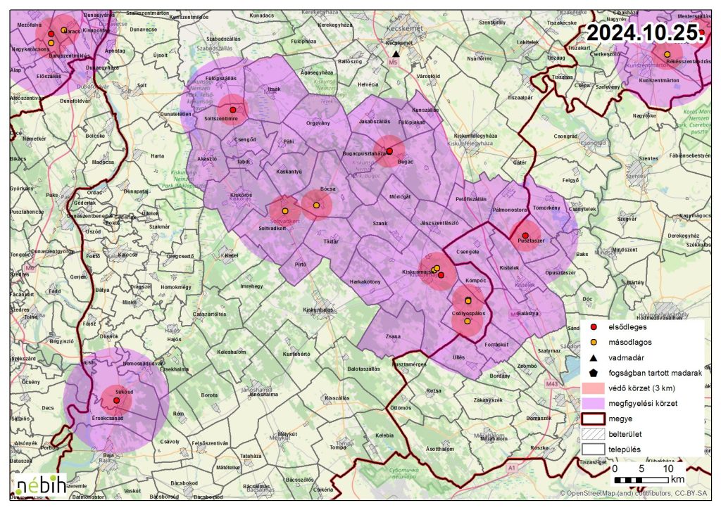 Madárinfluenza miatt elrendelt védőkörzet – 2024.10.25.