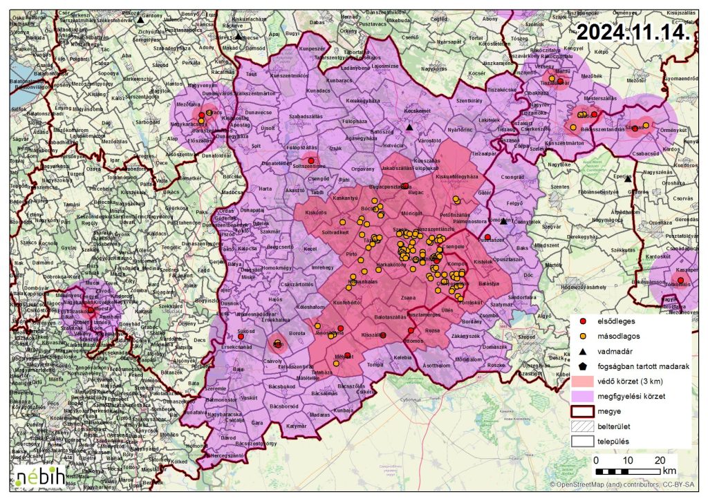Madárifnluenza miatt elrendelt Védőkörzet – 2024.11.15.