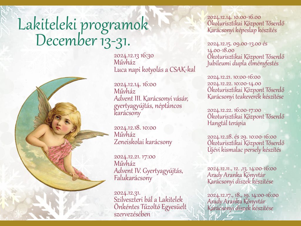 Lakiteleki programok – december 13-31.