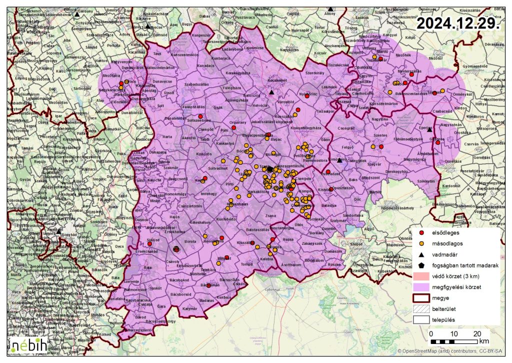 Madárinfluenza miatt elrendelt védőkörzet feloldása – 2024.12.29.
