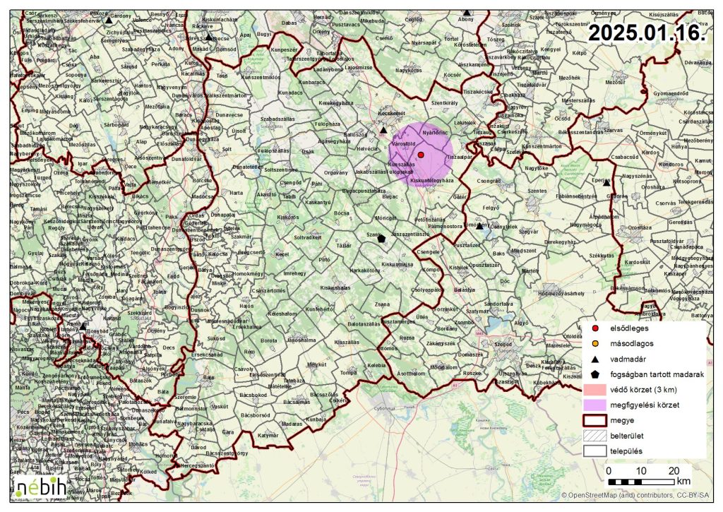 Madárinfluenza miatt elrendelt felügyeleti körzet feloldásas – 2025.01.16.