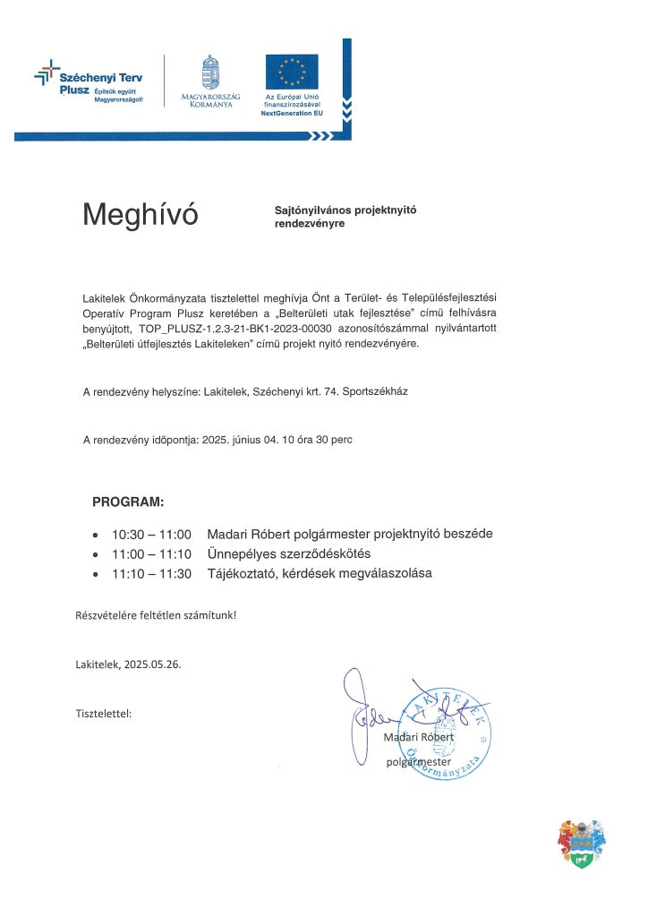 Meghívó projektnyitó rendezvényre Lakitelek