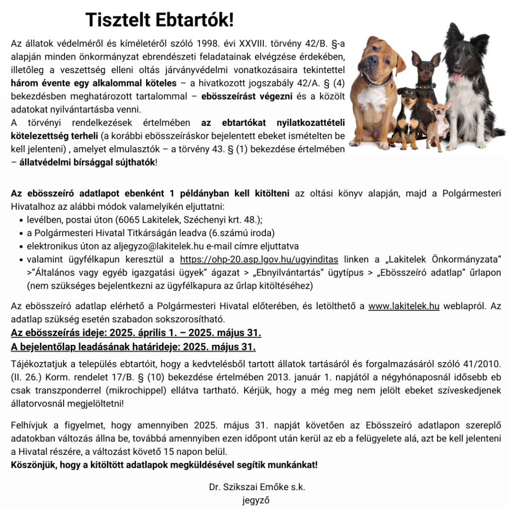 Felhívás – Ebösszeírás