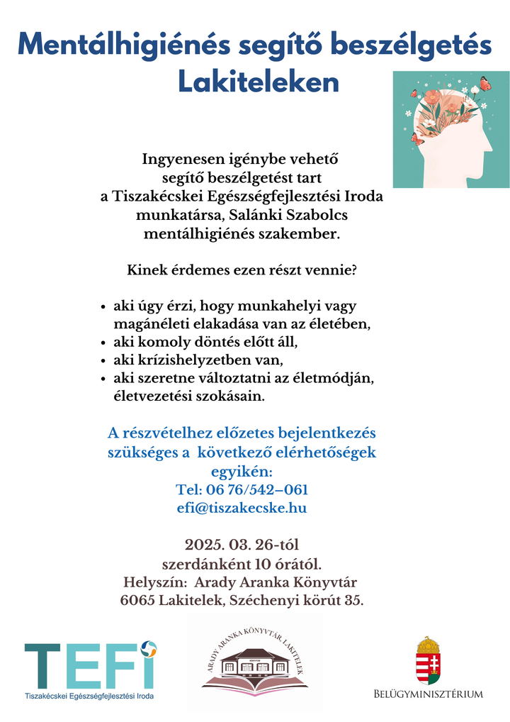 Mentálhigiénés segítő beszélgetés Lakiteleken
