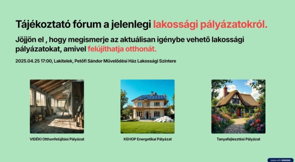 Tájékoztató fórum a jelenlegi lakossági pályázatokról