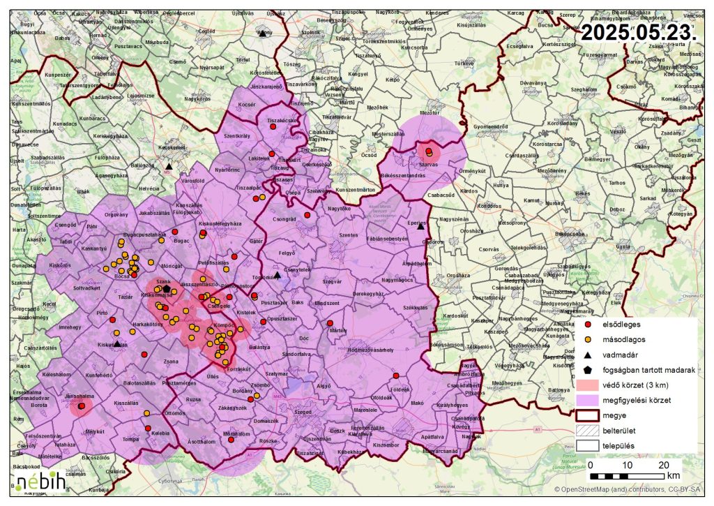Madárinfluenza miatt elrendelt felügyeleti körzet feloldása – 2025.05.23.