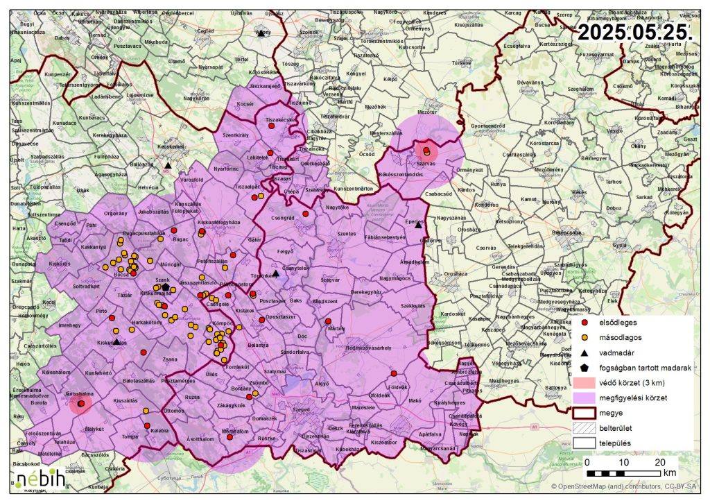 Madárinfluenza miatt elrendelt védőkörzet feloldása – 2025.05.25.
