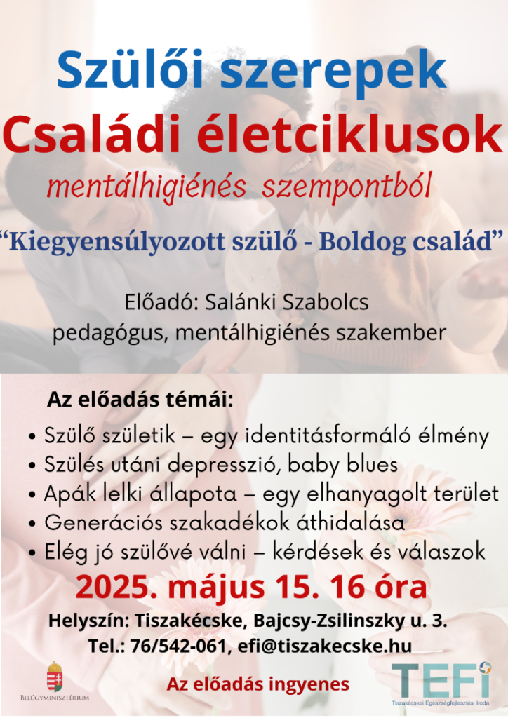 Szülőségre hangolva programsorozat- Szülői szerepek 2025.05.15. (Közepes)