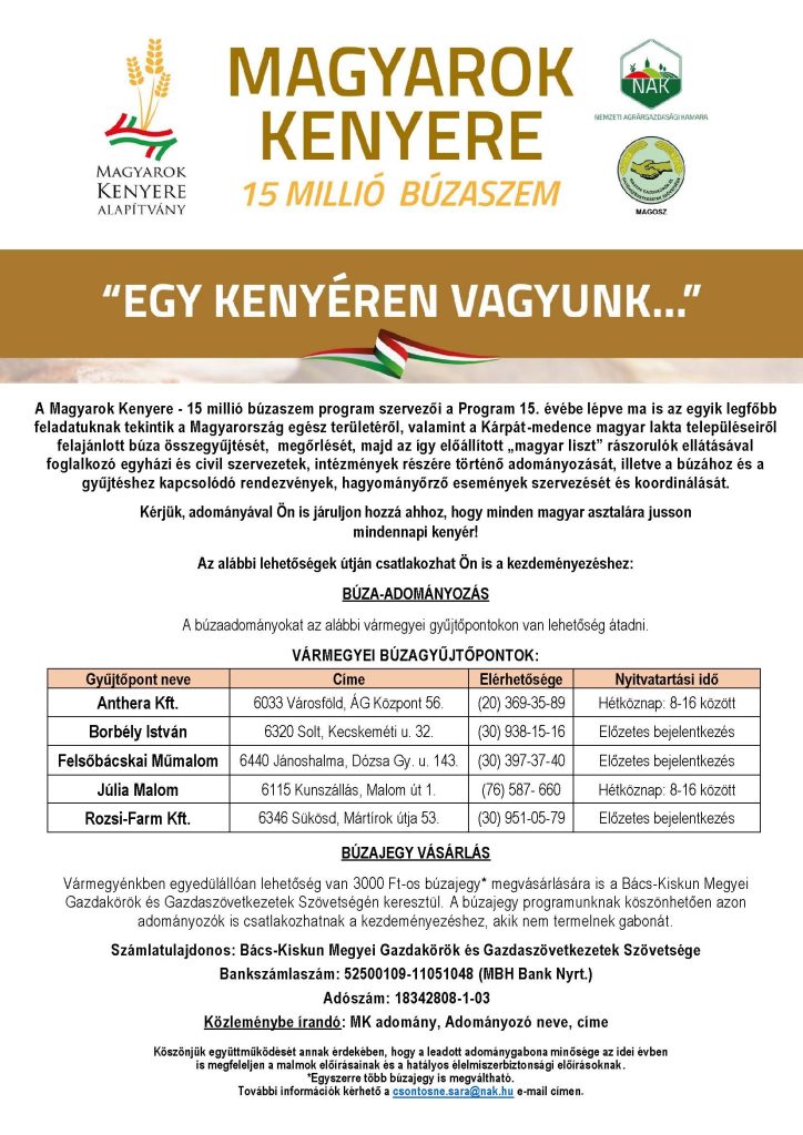 Magyarok kenyere – 15 millió búzaszem