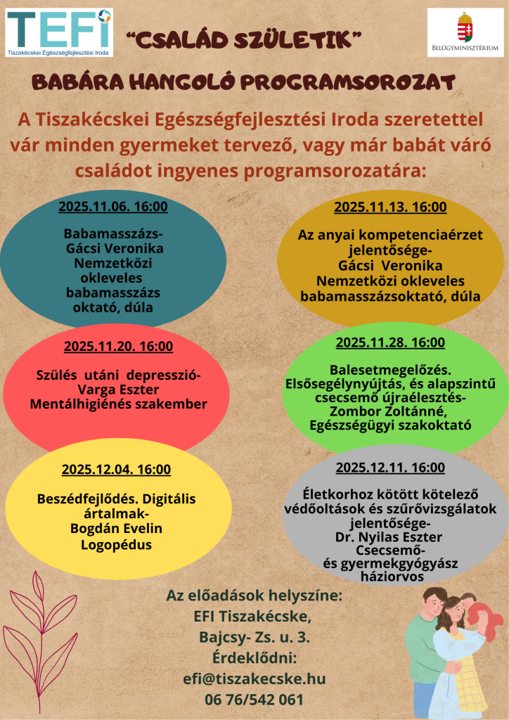 Novemberi programok a Tiszakécskei Egészségfejlesztési Iroda szervezésében