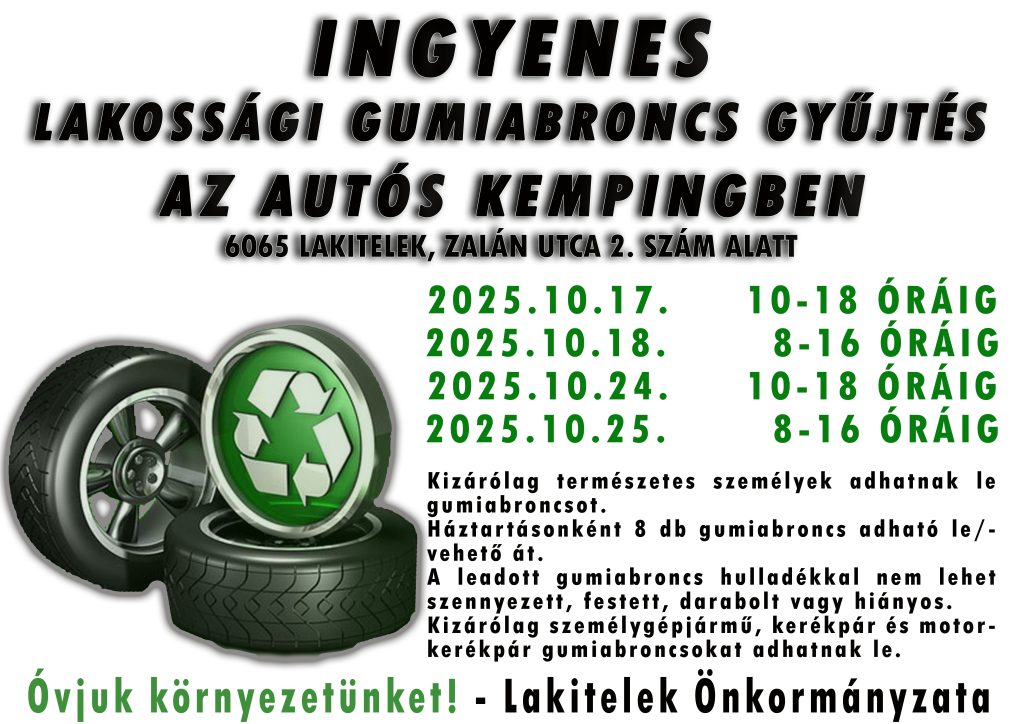 Ingyenes lakossági gumigyűjtés az Autó Kempingben
