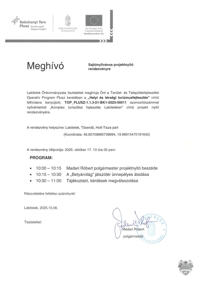 Meghívó a “Betyárvilág” játszótér ünnepélyes átadására