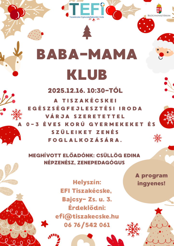 Decemberi programok a Tiszakécskei Egészségfejlesztési Iroda szervezésében