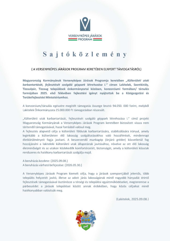 Versenyképes járások program nyitó sajtóközlmény