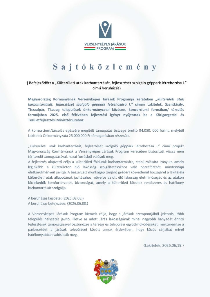 Versenyképes járások program záró sajtóközlmény