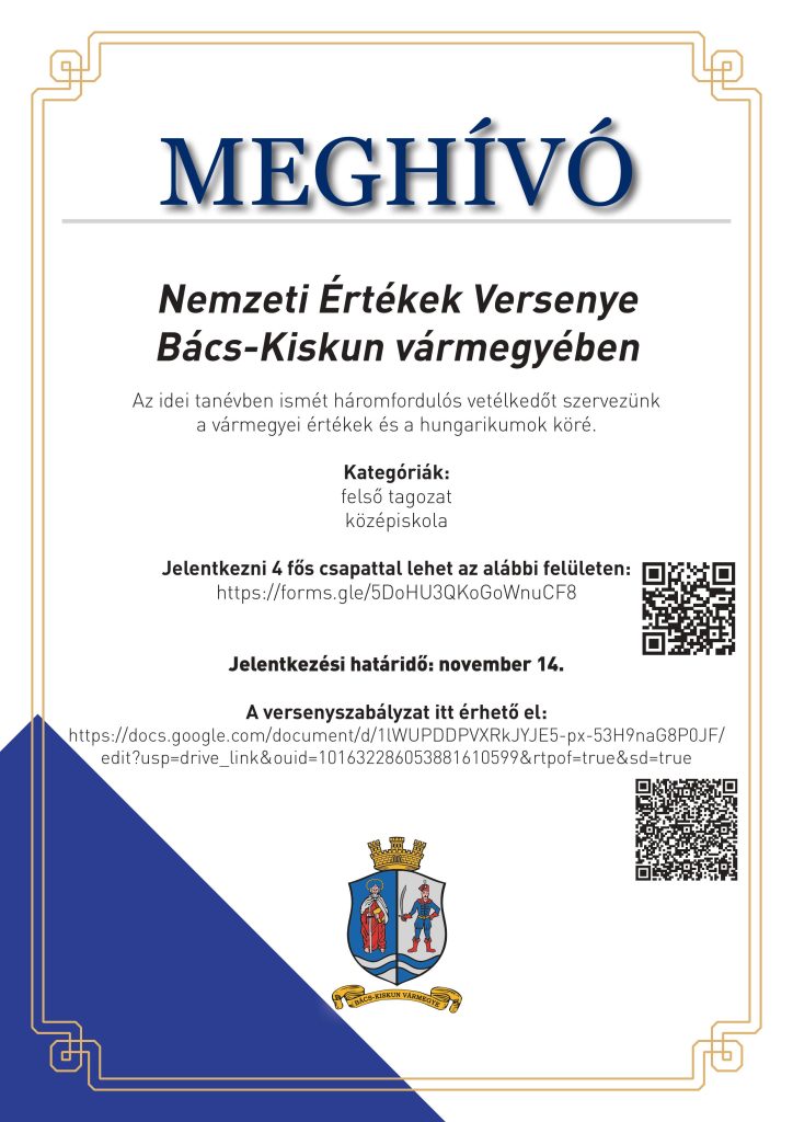 Meghívó a Nemzeti Értékek Versenyére Bács-Kiskun vármegyében
