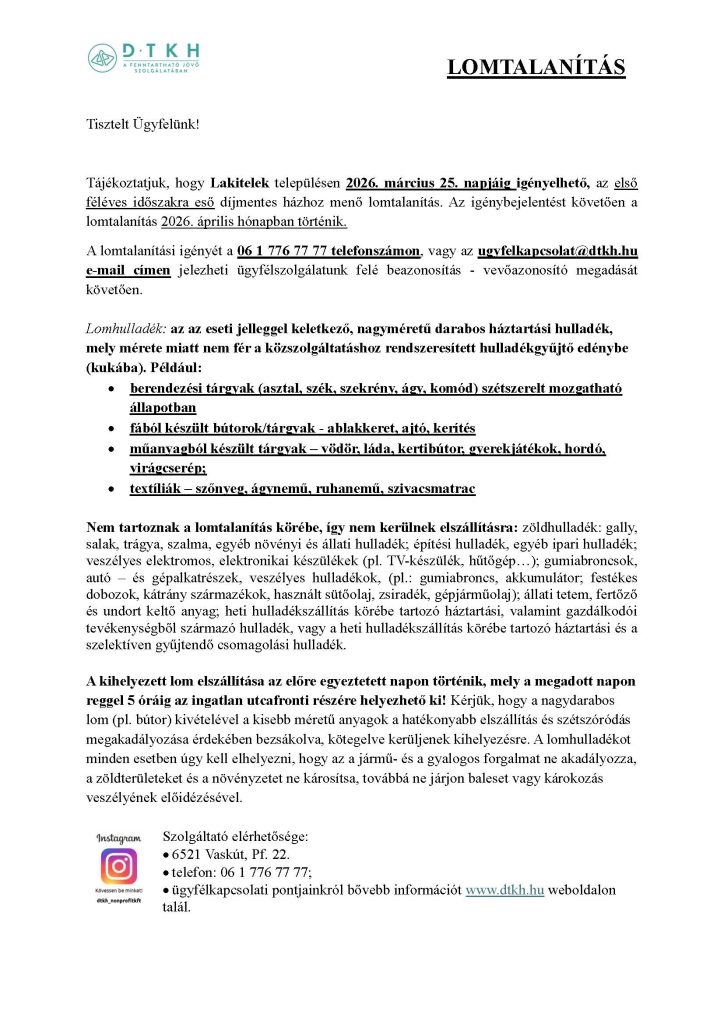 Lomtalanítás – 2026. I. félév