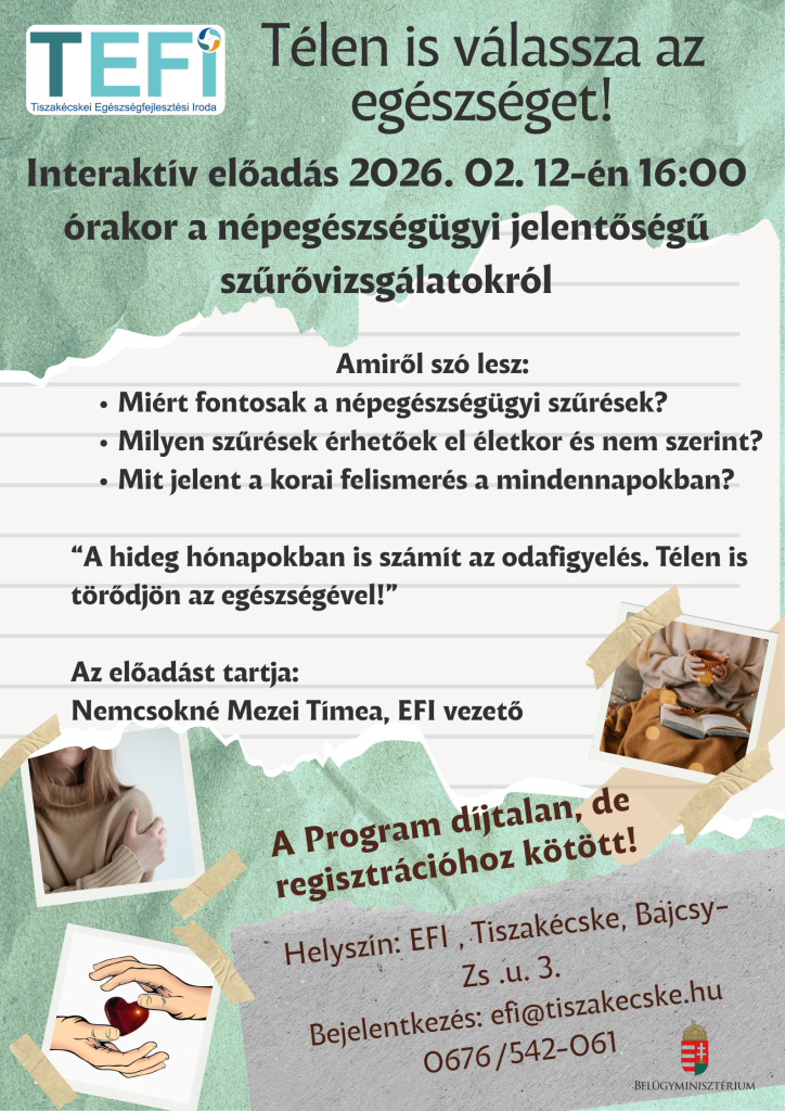 Februári programok a Tiszakécskei Egészségfejlesztési Iroda szervezésében