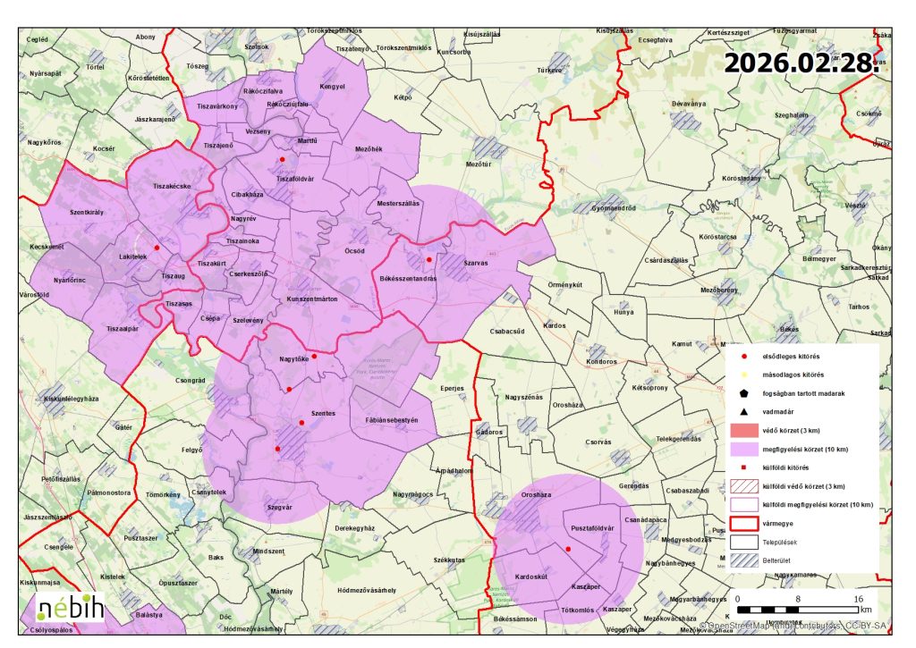 Madárinfluenza miatt elrendelt védőkörzet feloldása – 2026.02.28.